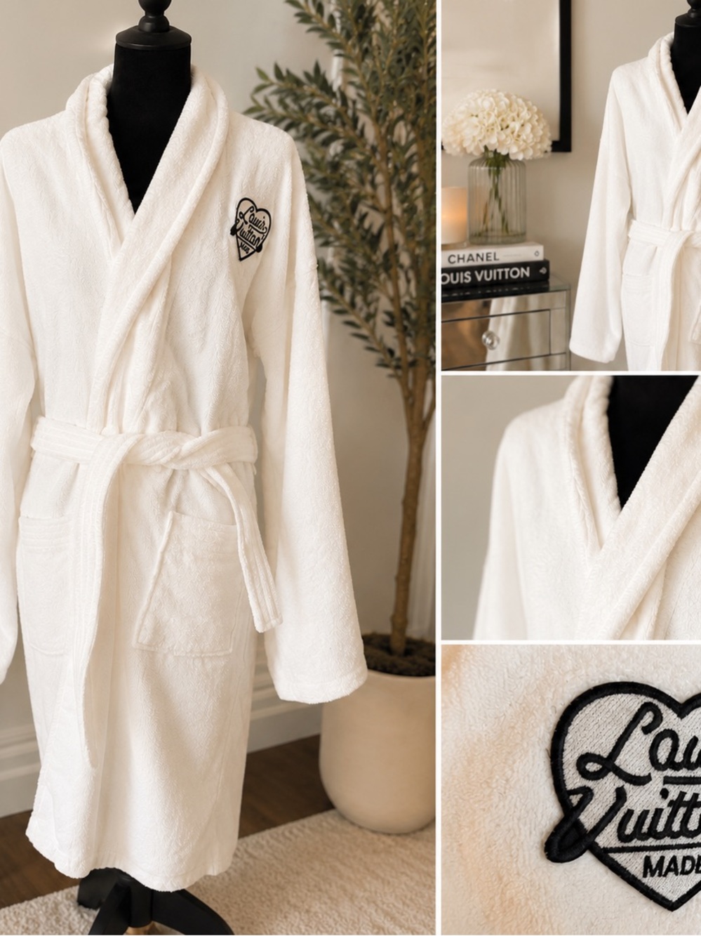 Brand new super cozy White Plush Robe with Embroidered Heart Patch